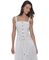 Karl Lagerfeld Paris Women's Button-Front Rope-Belt Maxi Dress