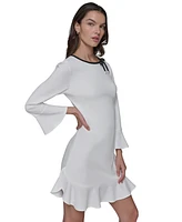 Kalr Lagerfeld Paris Women's Bow-Neck Bell-Sleeve Dress