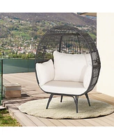 Sugift Oversized Patio Rattan Egg Lounge Chair with 4 Cushions-Brown