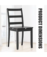 Sugift Set of 2 Wood Dining Chairs with Solid Rubber Wood Legs-Black