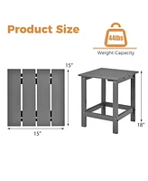 Sugift 15 Inch Patio Square Wooden Slat End Side Coffee Table for Garden-Gray