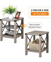 gaomon Rustic End Table Set of 2, Farmhouse Accent Cocktail Table Storage Shelf, Industrial Wood Look Tea Table