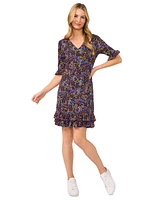 CeCe Women's V-Neck Ruffled Ditsy-Print Shift Dress