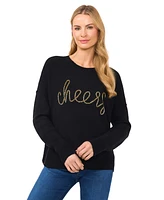 CeCe Women's Long-Sleeve Cheers Script Sweater