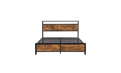 Slickblue Industrial Queen Bed Frame with Led Lights & Usb Ports Modern Design for Ultimate Convenience