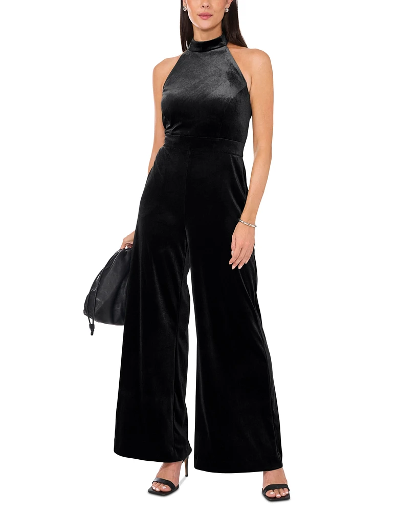 1.state Women's Tie-Neck Velvet Wide-Leg Jumpsuit