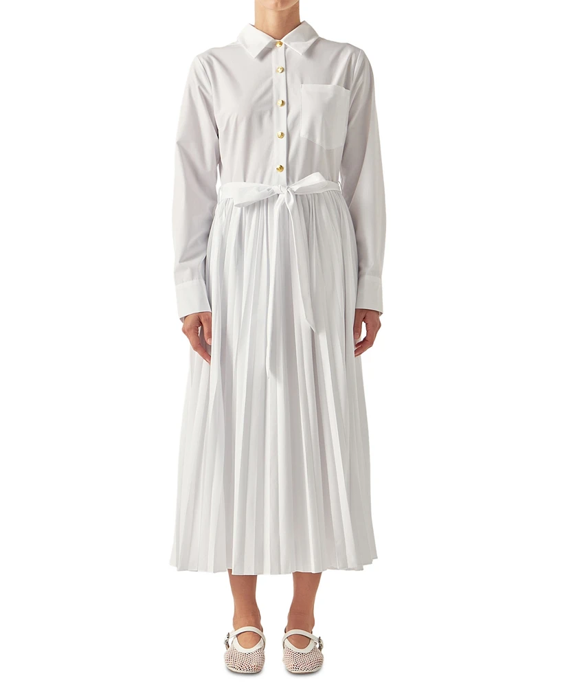 English Factory Women's Pleated Long-Sleeve Shirtdress