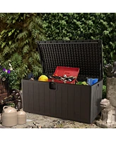 Sugift 130 Gallon Patio All Weather Storage Container with Lockable Lid-Brown