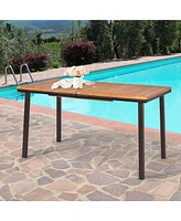 Sugift 55 Inch Patio Acacia Dining Table with Umbrella Hole