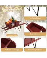 Sugift Wooden Wagon Planter with 9 Magnetic Accessories for Garden Yard-Red