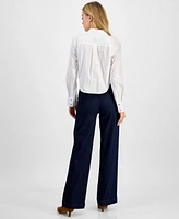 Dkny Jeans Womens Cotton Studded Cropped Shirt High Rise Pants