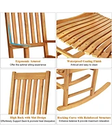 Sugift Indoor Outdoor Wooden High Back Rocking Chair-Natural