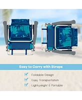 Sugift 2 Packs 5-Position Outdoor Folding Backpack Beach Table Chair Reclining Chair Set-Navy