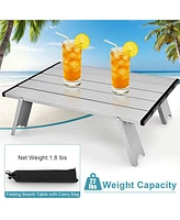 Sugift 2 Packs 5-Position Outdoor Folding Backpack Beach Table Chair Reclining Chair Set-Yellow