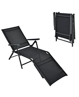 Sugift Patio Foldable Chaise Lounge Chair with Backrest and Footrest-Black