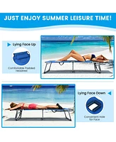 Sugift Folding Chaise Lounge Chair with Face Hole for Beach-Blue