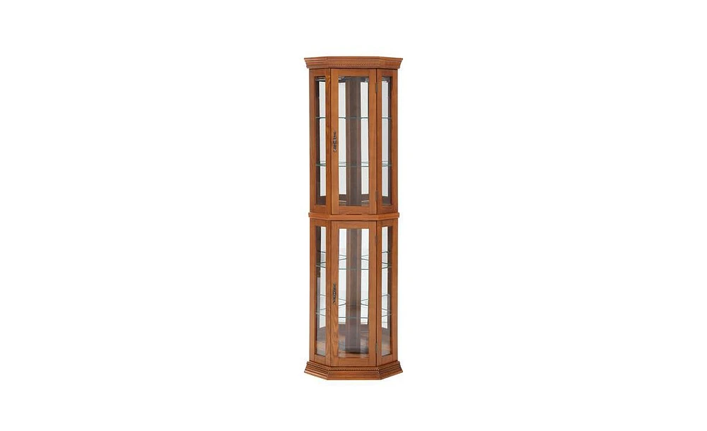 Slickblue Lighted Corner Curio Cabinet with Glass Display Shelves & Tempered Glass Door Elegant Storage Solution