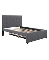 Slickblue Linen Upholstered Platform Bed with Headboard & Trundle Stylish and Space-Saving Design