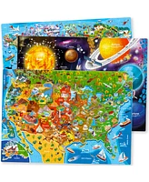 Quokka 3 Pack Puzzles for Kids Ages 8-10 and Adults - World, Usa Map & Space