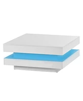 Slickblue High Gloss Minimalist 2-Tier Square Coffee Table with Led Lights, Modern Center Table for Living Room