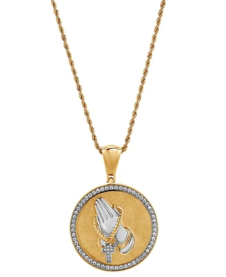 Blackjack Men's Cubic Zirconia Prayer Hands 24" Pendant Necklace in Gold-Tone Ion Plated Stainless Steel