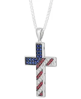 Grown With Love Men's Lab Grown Multi-Gemstone (2-1/2 ct. t./w.) Flag Cross 22" Pendant Necklace in Sterling Silver