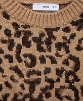 Mango Women's Contrasting Trims Leopard-Print Sweater