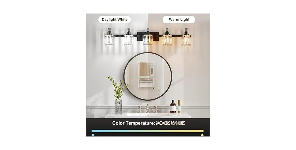 gaomon Bathroom Vanity Light Fixtures Modern Crystal Vanity Light Fixtures Over Mirror,5 Light Modern Crystal Wall Lighting
