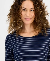 Style & Co Petite North Stripe Long-Sleeve Scoop-Neckline Top, Exclusively at Macy's