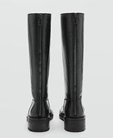 Mango Women's Zipper Detail High Leather Boots