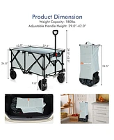 Outdoor Folding Wagon Cart with Adjustable Handle and Universal Wheels-Gray