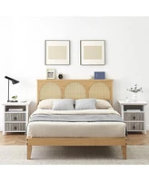 gaomon Nightstand with 2 Storage Drawers, Farmhouse End Side Table with Wave Fluted Panel, Gray 2pcs