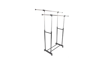 Slickblue Adjustable Dual-Bar Clothes Rack with Shoe Shelf, Vertical & Horizontal Stretch, Black & Silver Yj-04