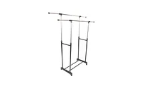 Slickblue Adjustable Dual-Bar Clothes Rack with Shoe Shelf, Vertical & Horizontal Stretch, Black & Silver Yj-04