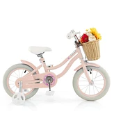 Hongge 14-Inch Kids Bike with Training Wheels and Adjustable Handlebar Seat-Pink