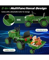 Hongge 12V Kids Ride On Tractor with Trailer and Remote Control-Dark Green