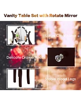 Sugift 10 Dimmable Lights Vanity Table Set with Lighted Mirror and Cushioned Stool-Coffee