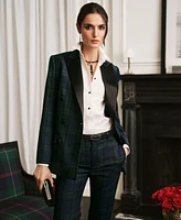 Lauren Ralph Women's Plaid Double-Breasted Satin-Trim Blazer, Regular & Petite