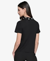 Karl Lagerfeld Paris Women's Embellished Collar Ponte-Knit Top