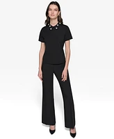 Karl Lagerfeld Paris Women's Embellished Collar Ponte-Knit Top