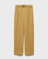 Mango Women's Belt Detail Textured Pants