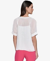 Karl Lagerfeld Paris Women's Pleated Chiffon Short-Sleeve Blouse