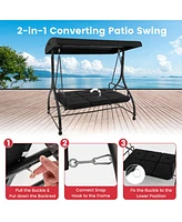 Sugift 3 Seat Outdoor Porch Swing with Adjustable Canopy-Black