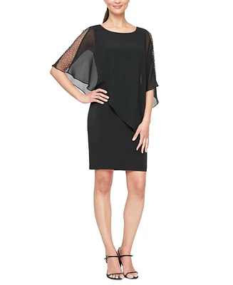 Sl Fashions Women's Chiffon-Cape-Sleeve Sheath Dress