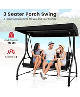 Sugift 3 Seat Outdoor Porch Swing with Adjustable Canopy-Black