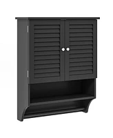 Sugift 2-Doors Bathroom Wall-Mounted Medicine Cabinet with Towel Bar-Black