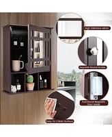 Sugift Wall Mounted and Mirrored Bathroom Cabinet-Brown