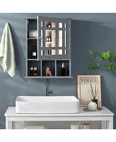 Sugift Wall Mounted and Mirrored Bathroom Cabinet-Gray