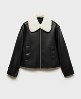 Mango Women's Detachable Sheepskin Collar Jacket