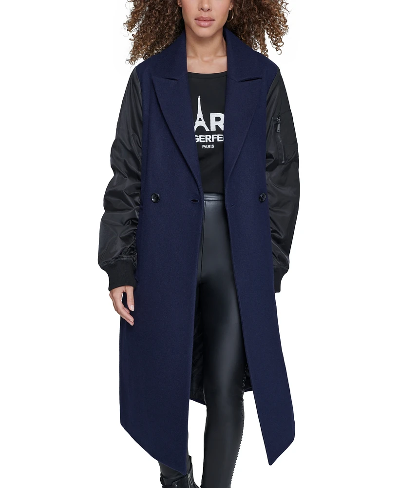 Karl Lagerfeld Paris Women's Double-Breasted Notch-Collar Coat